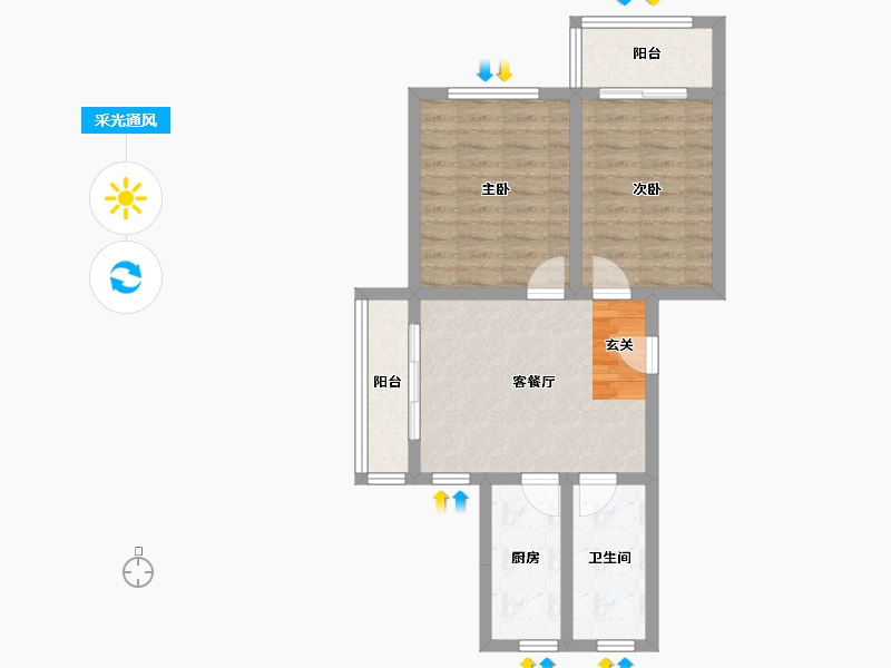 山东省-淄博市-汇美春江苑-59.36-户型库-采光通风