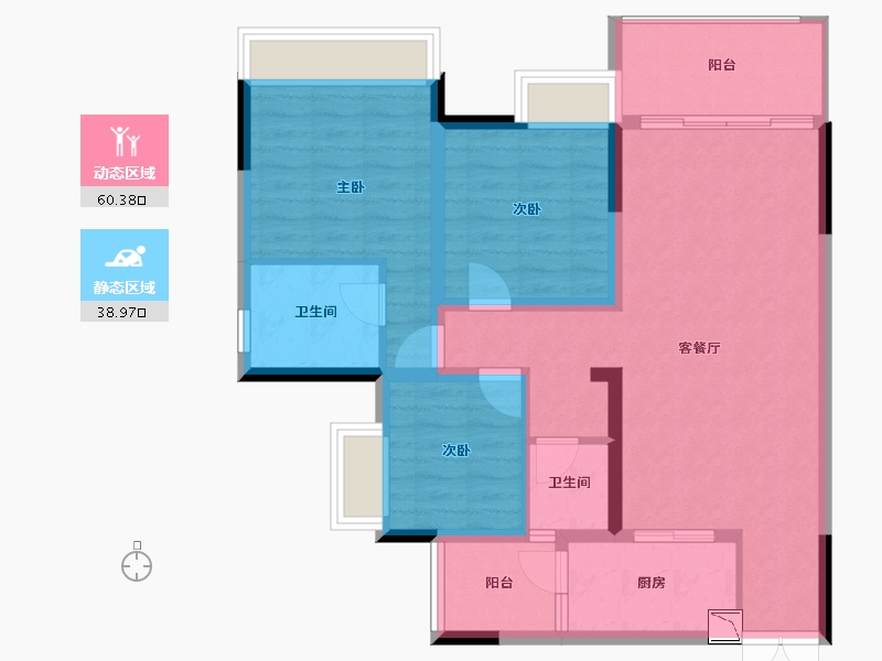 重庆-重庆市-龙湖两江新宸-88.52-户型库-动静分区