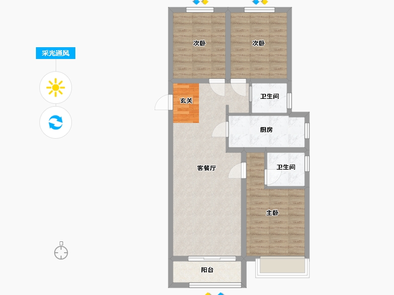 河北省-廊坊市-绿宸・凤栖华府-77.38-户型库-采光通风