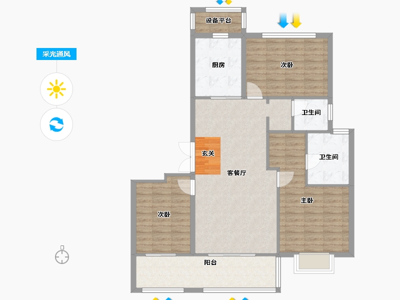 江苏省-苏州市-中粮天悦悦茏雅苑-103.00-户型库-采光通风