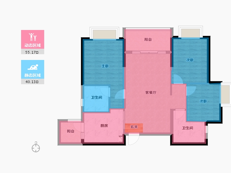 四川省-成都市-恒大翡翠龙庭-85.35-户型库-动静分区