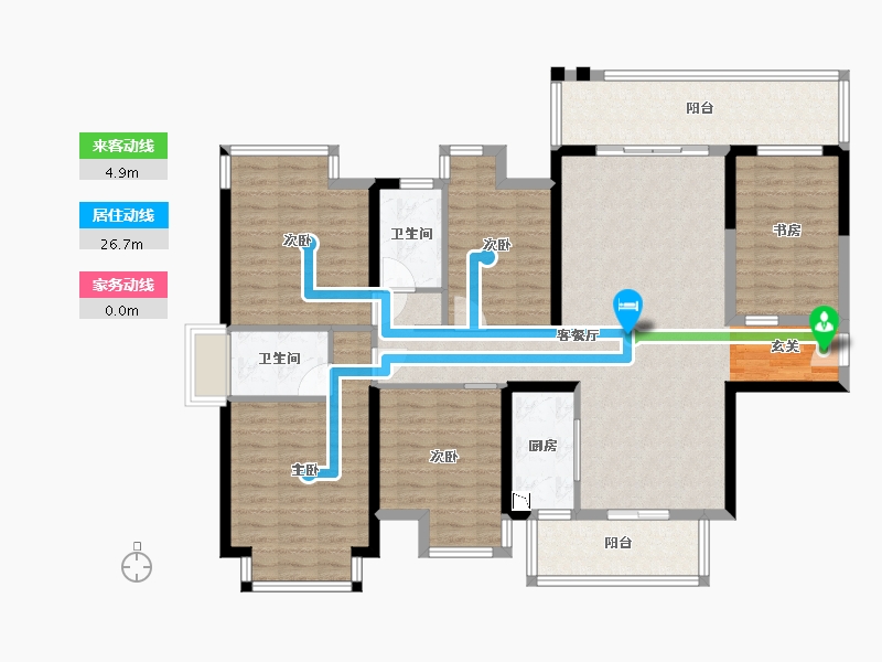 广西壮族自治区-南宁市-天健和府-130.45-户型库-动静线