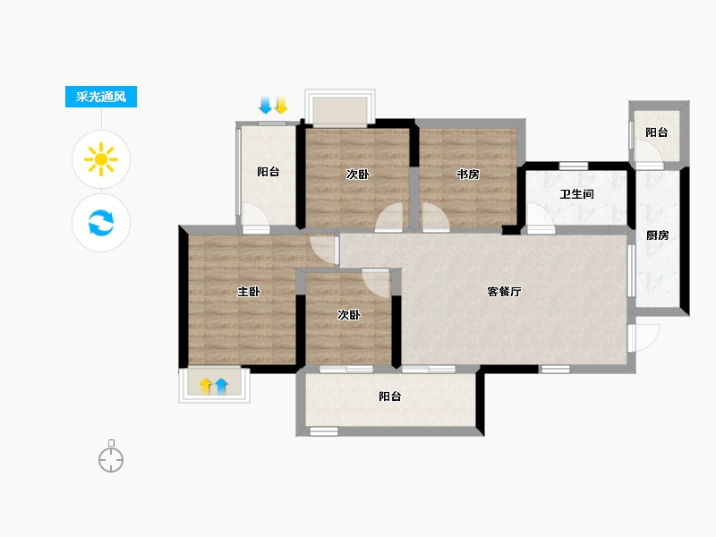 四川省-成都市-凯德卓锦万黛-85.14-户型库-采光通风