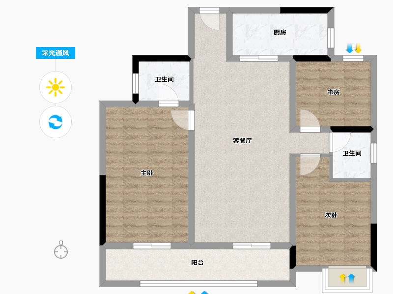 四川省-内江市-西城郡五期-90.26-户型库-采光通风