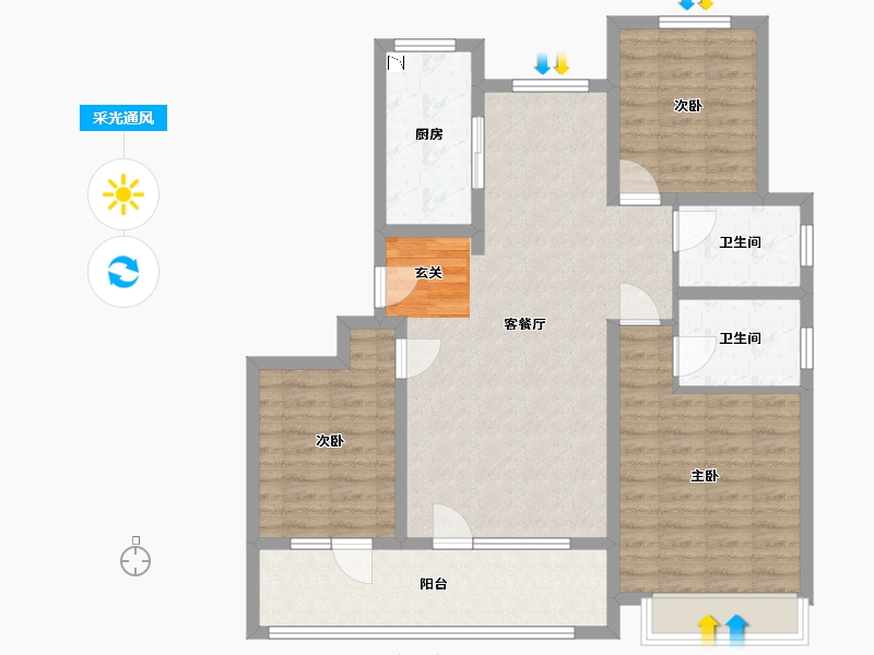 山东省-青岛市-海尔产城创白云山花园-102.40-户型库-采光通风