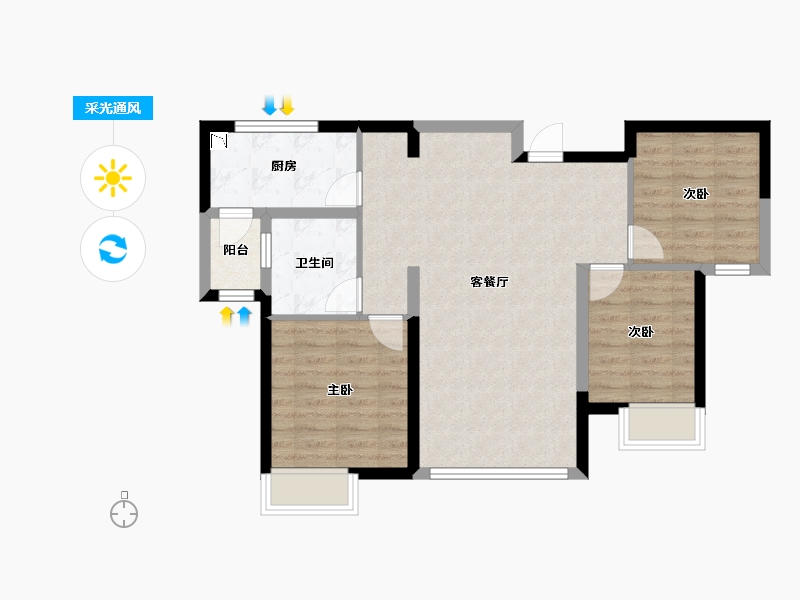 内蒙古自治区-呼和浩特市-呼和浩特恒大御府-75.44-户型库-采光通风