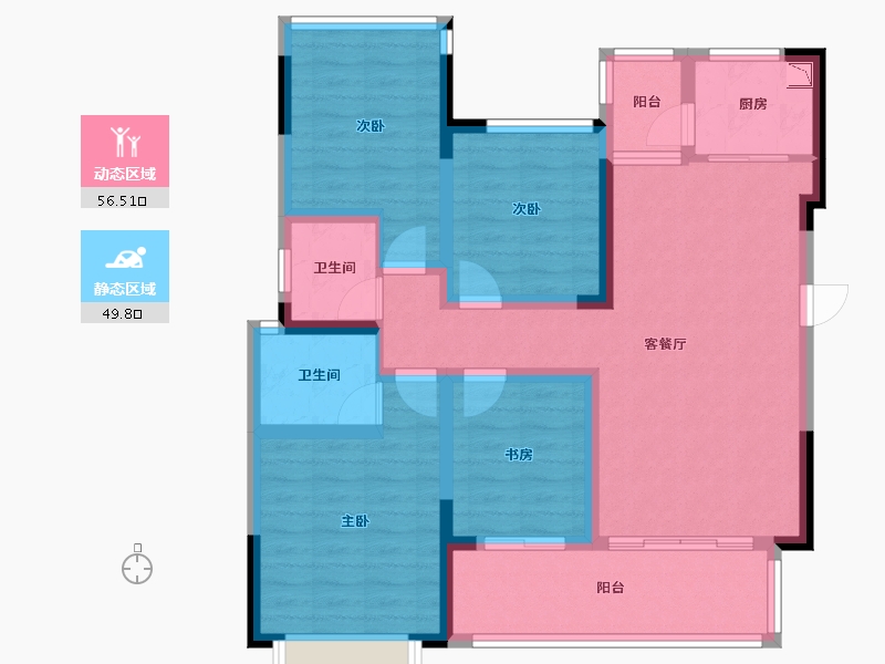 四川省-遂宁市-山屿湖・名门-93.60-户型库-动静分区