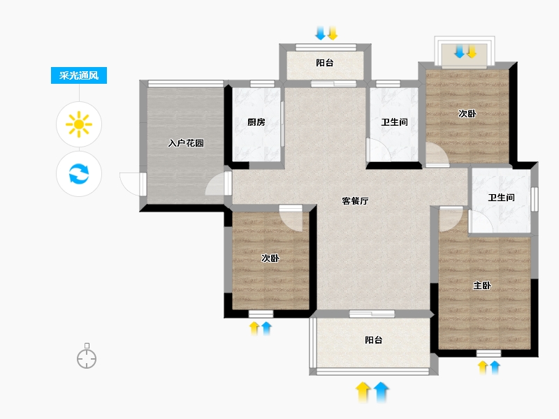 湖南省-长沙市-富兴悦府-91.45-户型库-采光通风