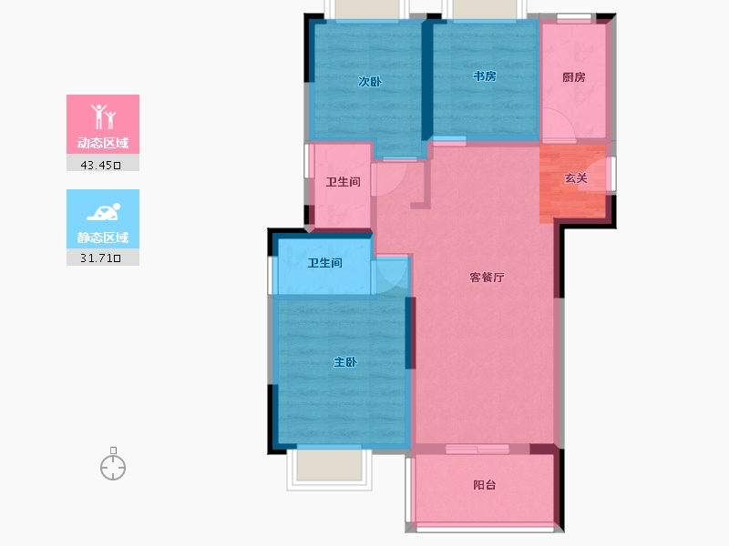 湖北省-武汉市-南益名悦华府-66.52-户型库-动静分区