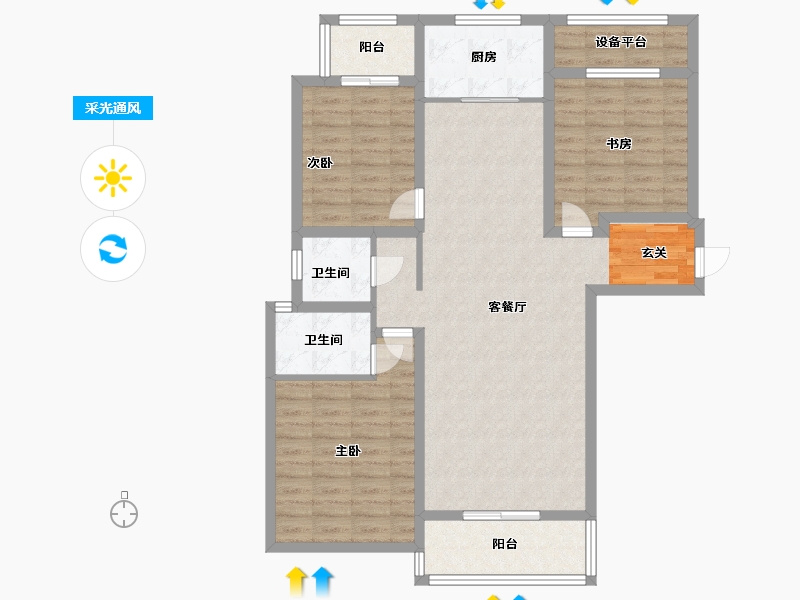 河南省-洛阳市-中浩德・山水文苑-106.61-户型库-采光通风