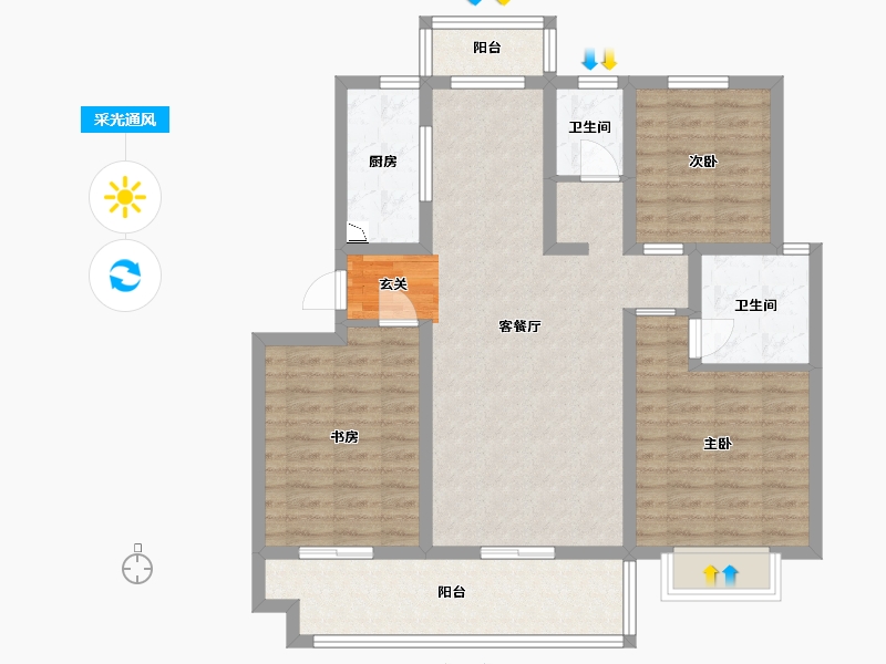 河南省-洛阳市-中浩德・山水文苑-98.80-户型库-采光通风