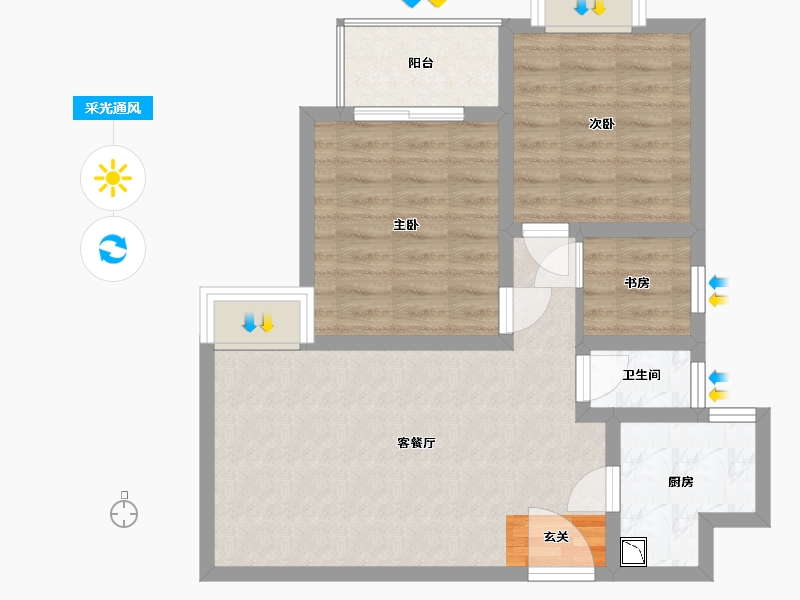 河南省-郑州市-铁路京广家园-62.65-户型库-采光通风