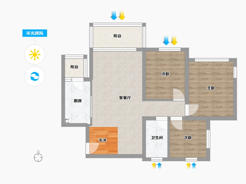 四川省-南充市-鸿通・翡翠城・紫曦府-71.25-户型库-采光通风