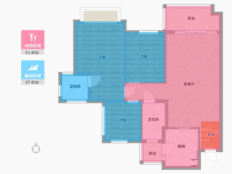 四川省-南充市-鸿通・翡翠城・紫曦府-79.65-户型库-动静分区