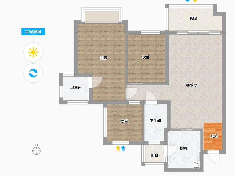 四川省-南充市-鸿通・翡翠城・紫曦府-79.65-户型库-采光通风