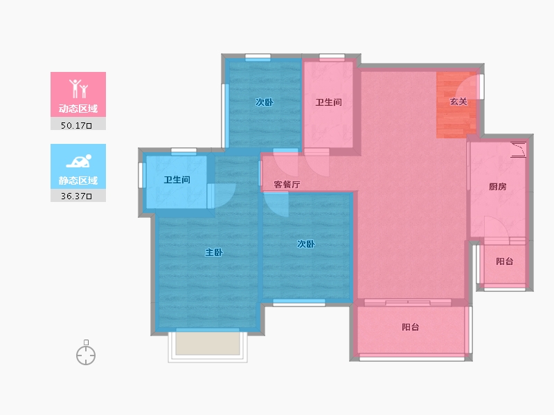 四川省-南充市-鸿通・翡翠城・紫曦府-76.73-户型库-动静分区