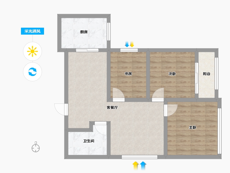 陕西省-西安市-启航馨苑柏梁社区-68.59-户型库-采光通风