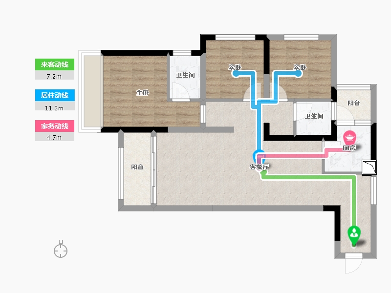 重庆-重庆市-金科中建集美阳光-74.72-户型库-动静线