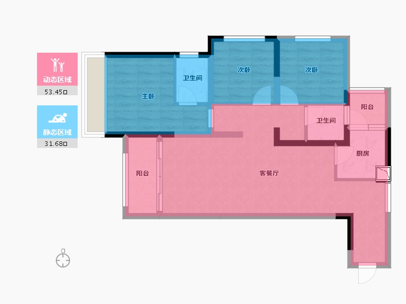 重庆-重庆市-金科中建集美阳光-74.72-户型库-动静分区