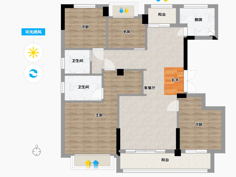 浙江省-衢州市-贝林・金誉府-95.73-户型库-采光通风