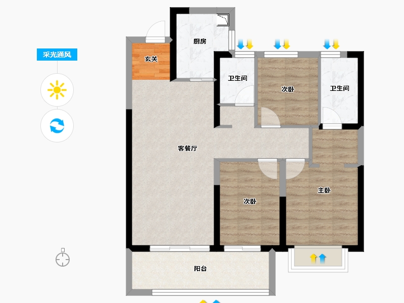 河南省-郑州市-康桥九溪天悦-81.31-户型库-采光通风