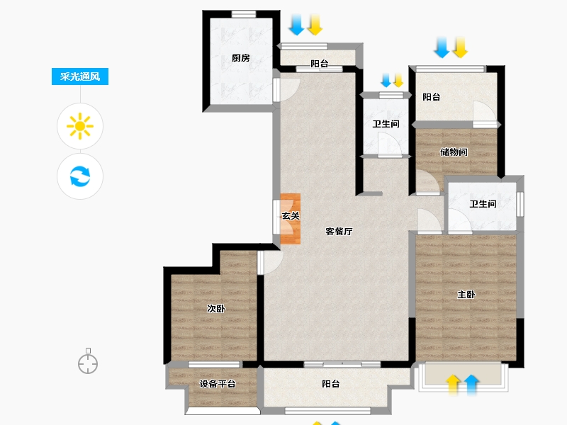 河南省-南阳市-新旭・京华府-107.75-户型库-采光通风