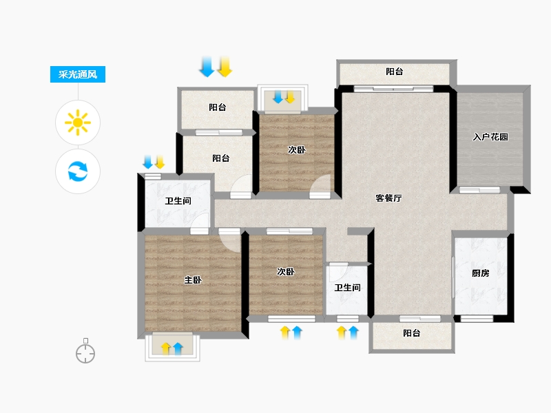 湖南省-长沙市-盛地东方芯府-105.55-户型库-采光通风