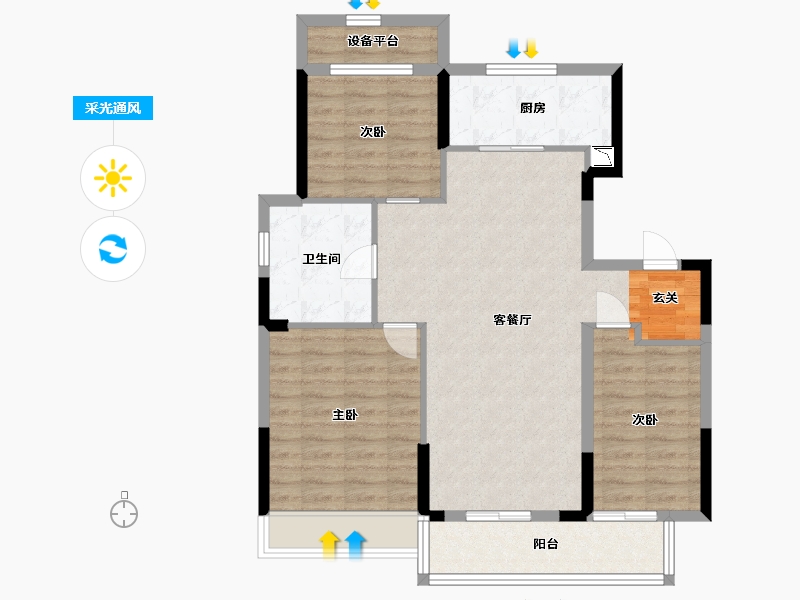 安徽省-宿州市-万兴・龙玺台-88.96-户型库-采光通风