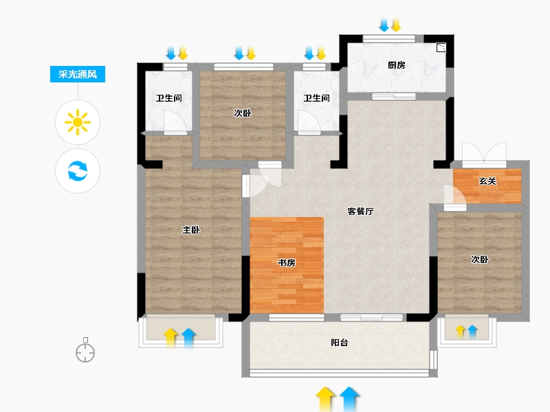 安徽省-宿州市-恒泰・悦�Z府-94.40-户型库-采光通风