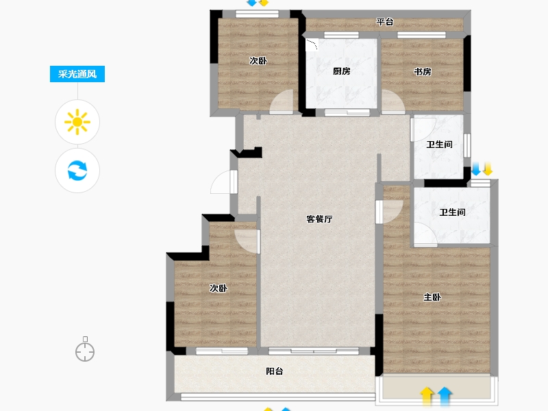 浙江省-温州市-温州龙湖天钜-103.78-户型库-采光通风