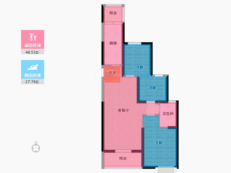 陕西省-渭南市-渭南恒大�B睿府-66.92-户型库-动静分区