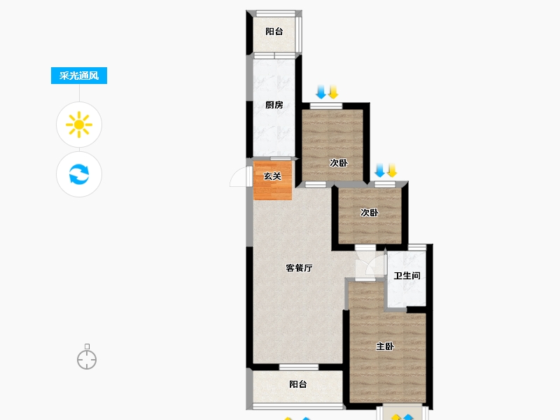 陕西省-渭南市-渭南恒大�B睿府-66.92-户型库-采光通风