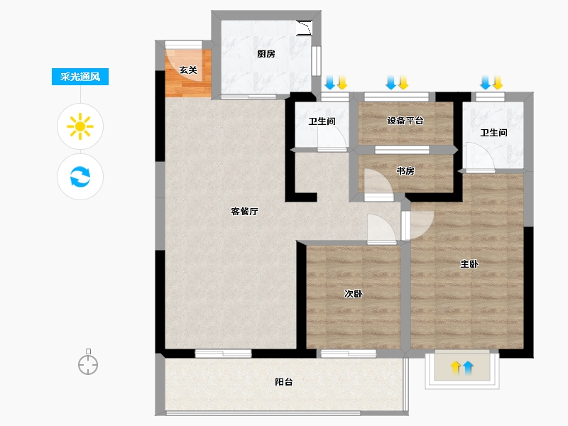 湖南省-长沙市-帝辰金缇水郡-76.26-户型库-采光通风