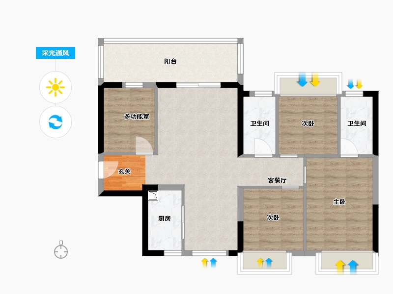 广西壮族自治区-南宁市-五象澜庭府-88.57-户型库-采光通风