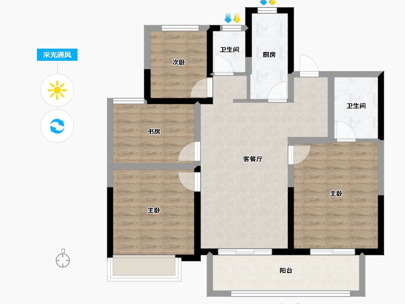 江苏省-盐城市-馥桂名居-92.57-户型库-采光通风