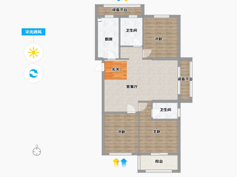 山东省-烟台市-花半里-94.85-户型库-采光通风