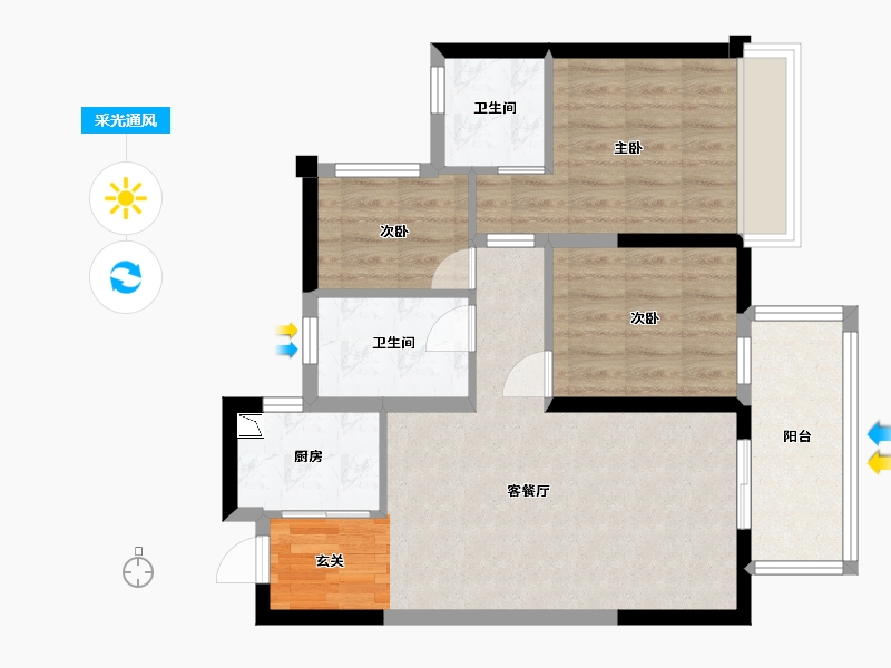 广西壮族自治区-南宁市-建发鼎华北大珑廷-68.72-户型库-采光通风