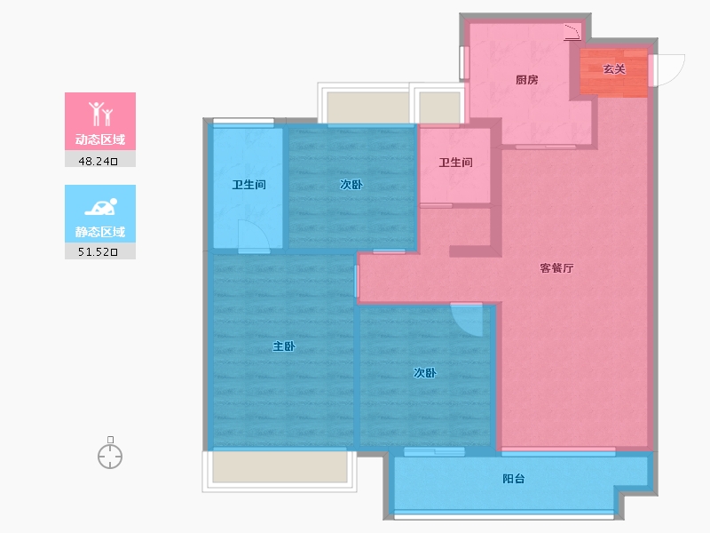 江苏省-南通市-万科・时代之光-89.60-户型库-动静分区