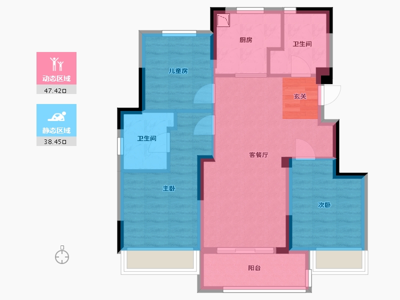 浙江省-杭州市-中骏临栖云府-76.23-户型库-动静分区