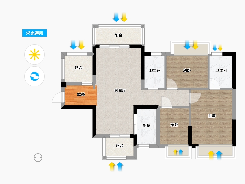 广东省-佛山市-敏捷三和府-78.99-户型库-采光通风