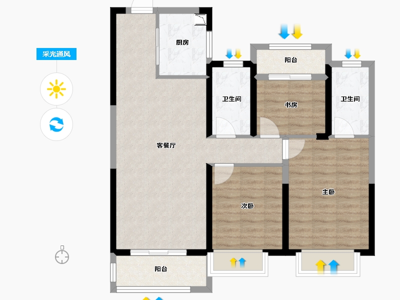 陕西省-西安市-龙湖香醍璟宸-86.07-户型库-采光通风