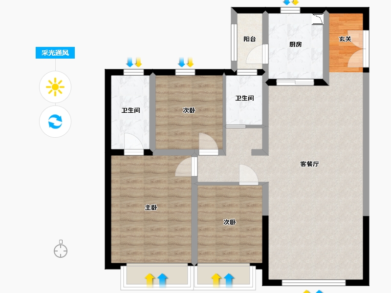 陕西省-西安市-蓝光雍锦湾-86.39-户型库-采光通风