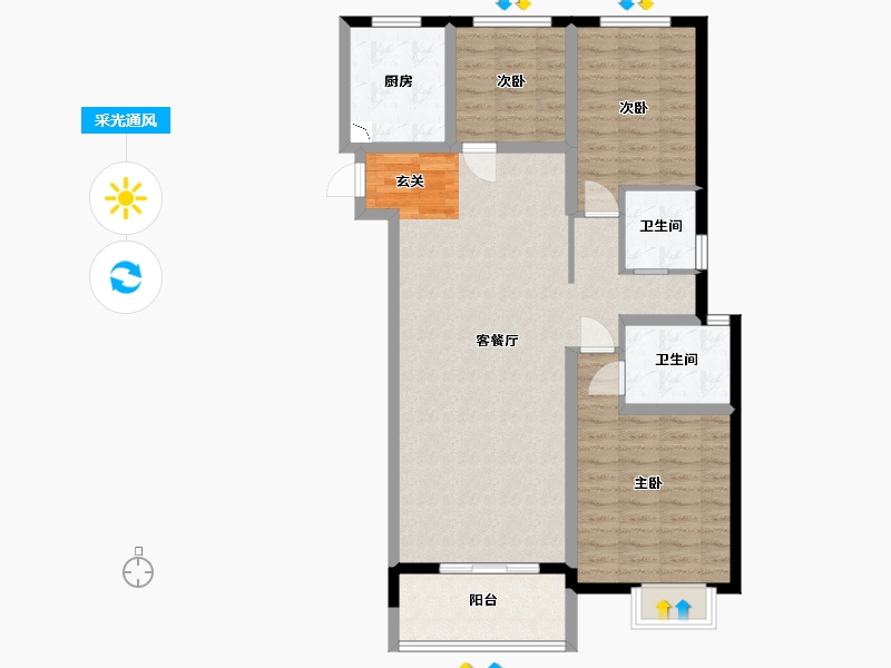 陕西省-西安市-当代惠尔・满堂悦MOMΛ-97.60-户型库-采光通风