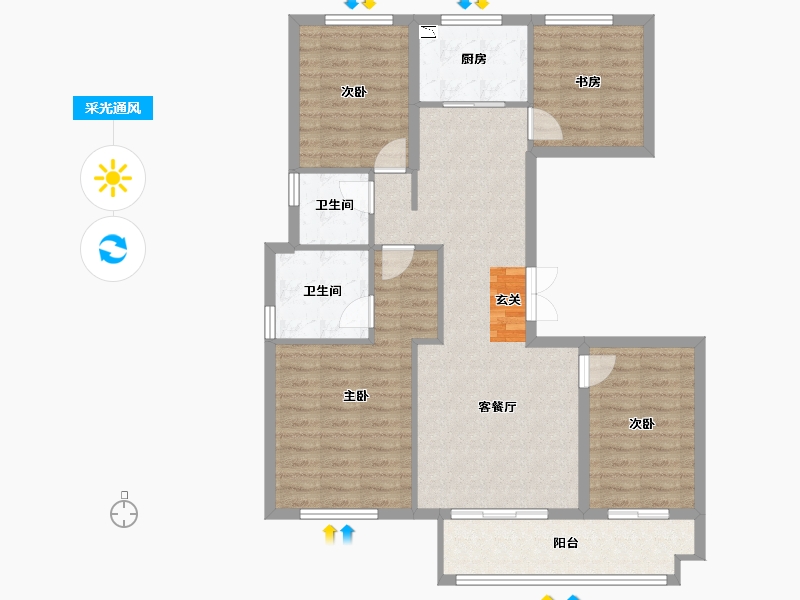 浙江省-温州市-万郡陶山府-97.86-户型库-采光通风