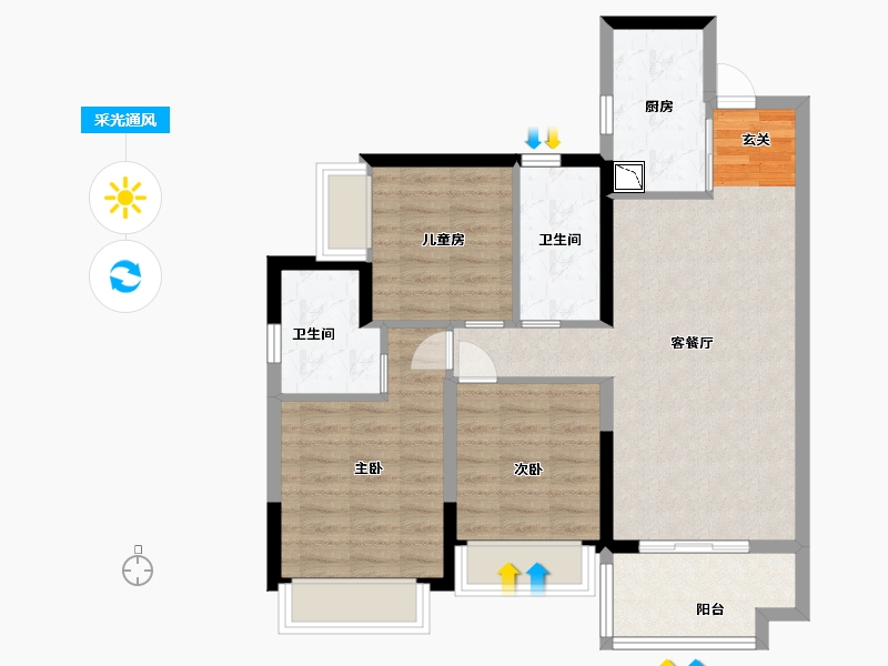 广东省-惠州市-珑悦锦云花园-78.40-户型库-采光通风