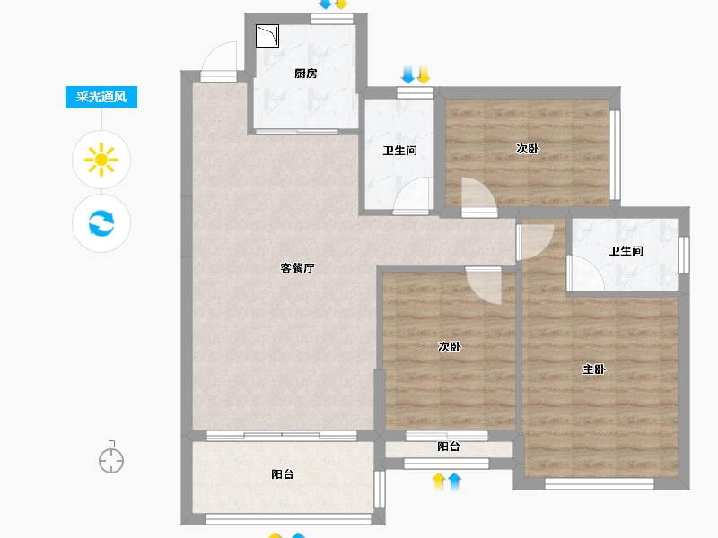 广西壮族自治区-桂林市-新城投资・翻山和院-84.99-户型库-采光通风