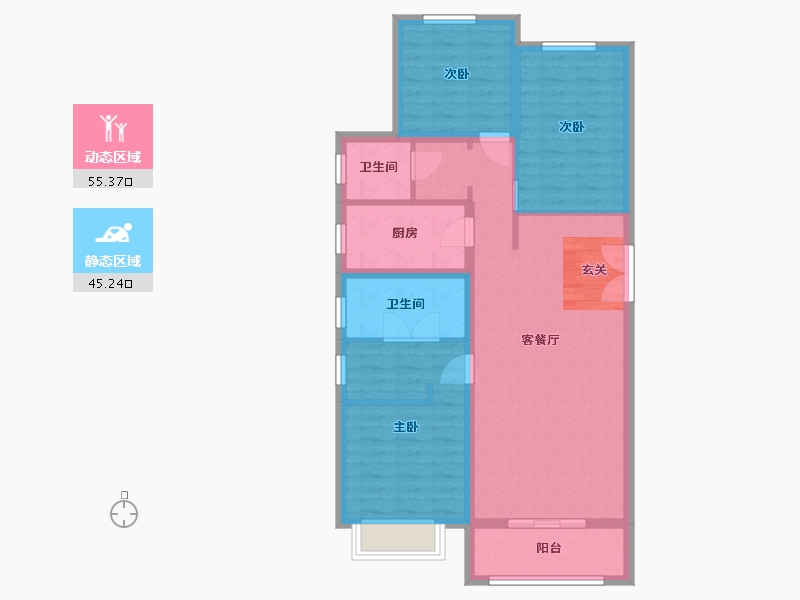 河北省-石家庄市-滨江荣盛华府-90.12-户型库-动静分区