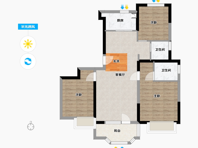 河北省-石家庄市-亨伦观唐名邸-76.65-户型库-采光通风