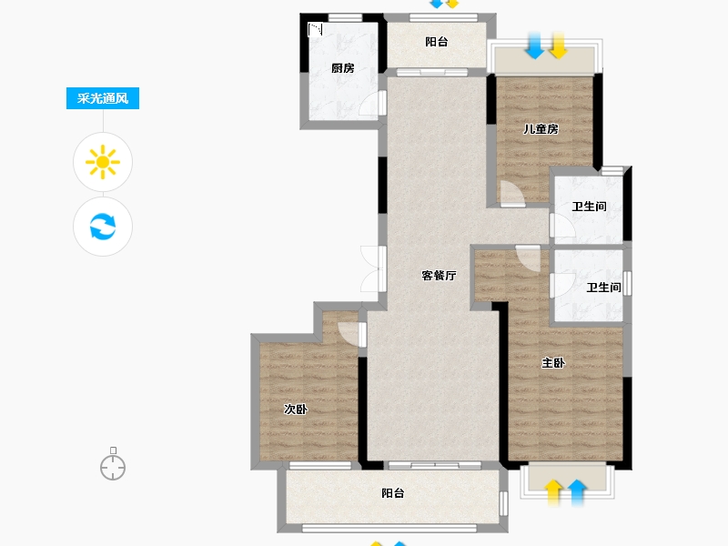 安徽省-阜阳市-吾悦公馆-103.00-户型库-采光通风