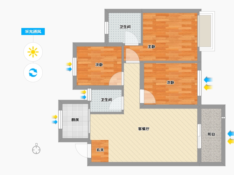 安徽省-安庆市-益兴名流花苑-66.25-户型库-采光通风